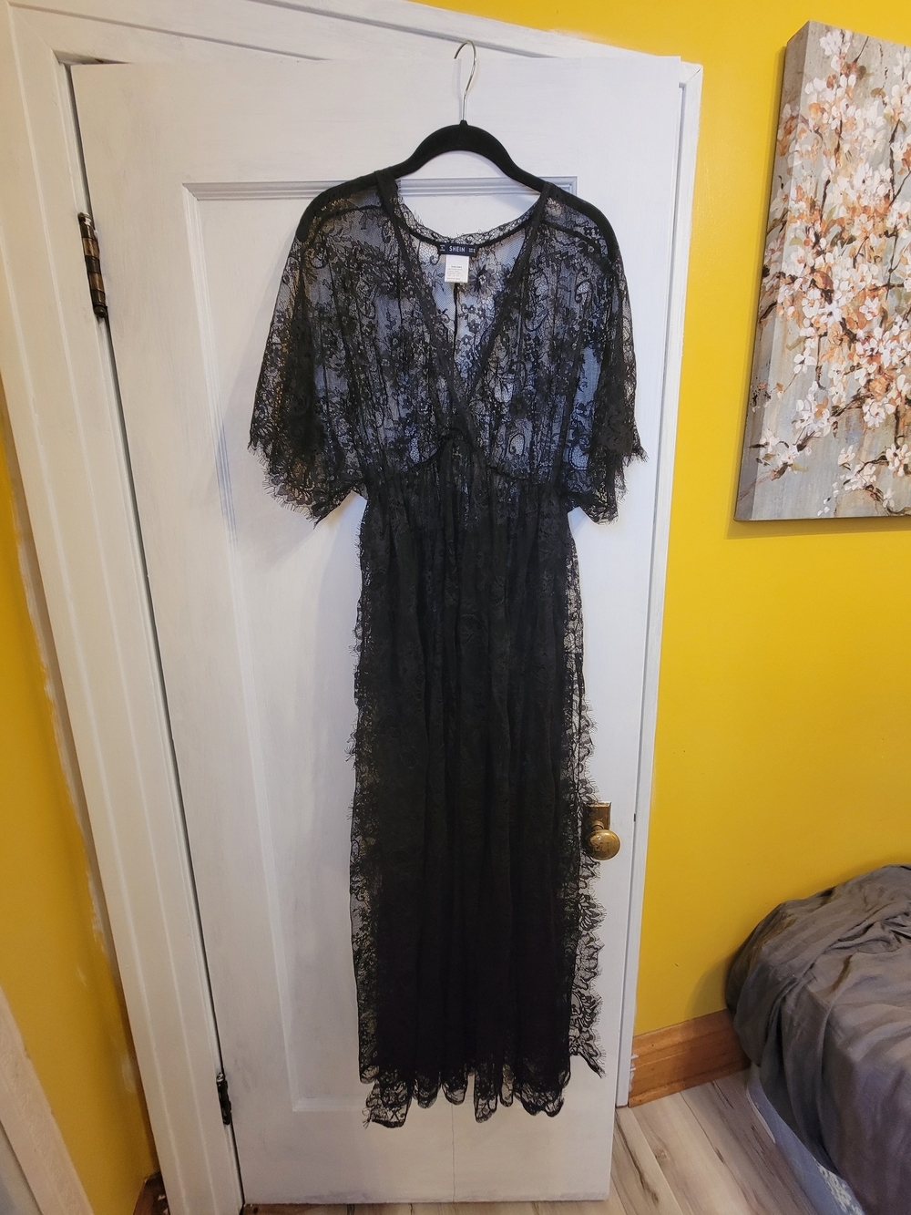 SHEIN Black Floral Lace Kimono Cover-Up